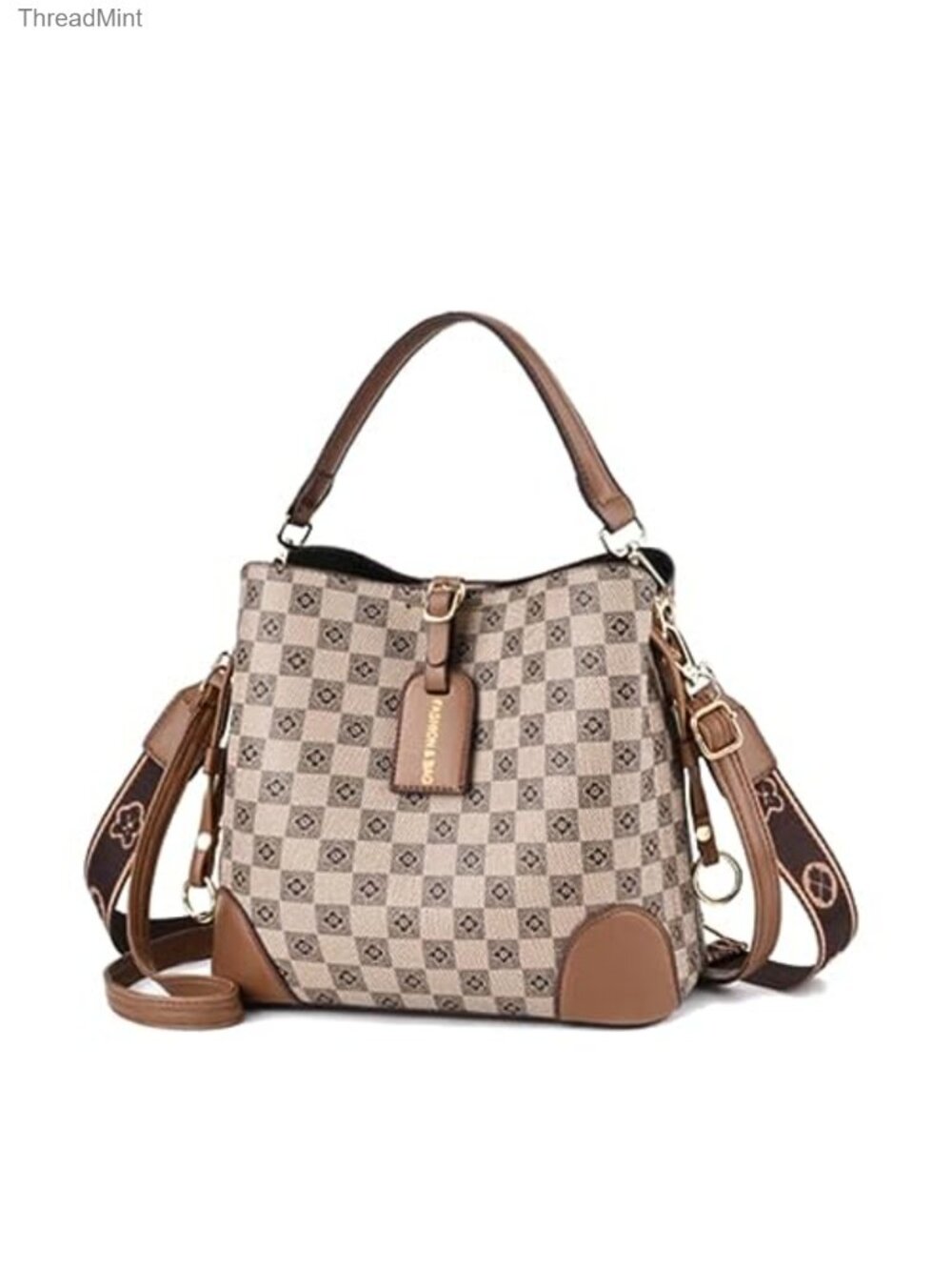 Top Handle Tote Satchel Purse Plaid Faux Leather Women's Handbag